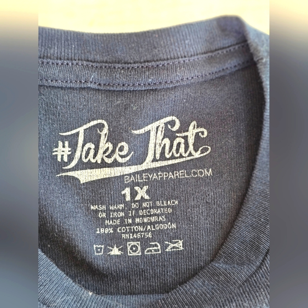 Take That Yellow Cross Keep Faith Sparkle Butterfly Graphic Tee Shirt Black 1X - Picture 5 of 5